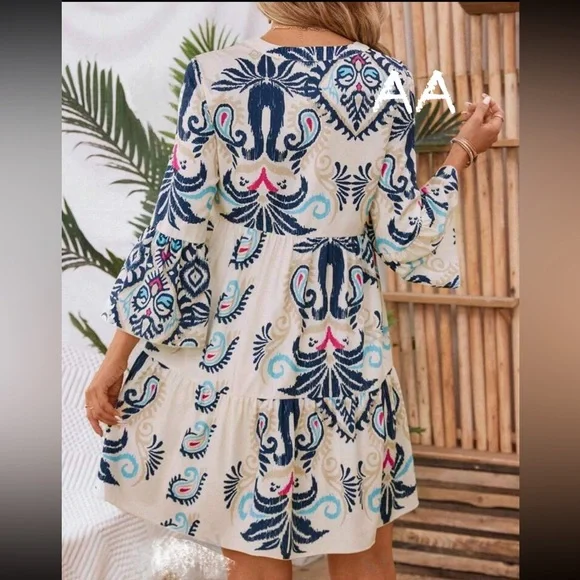 Boho Floral Paisley Print Button Dress - Picture 2 of 4